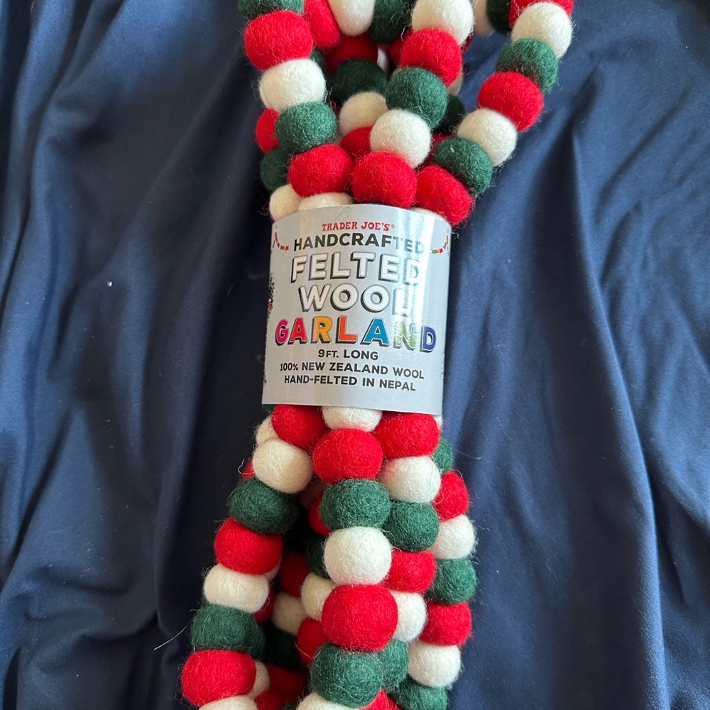 Trader Joe's Handcrafted Felted Wool Garland - Red, Green, White